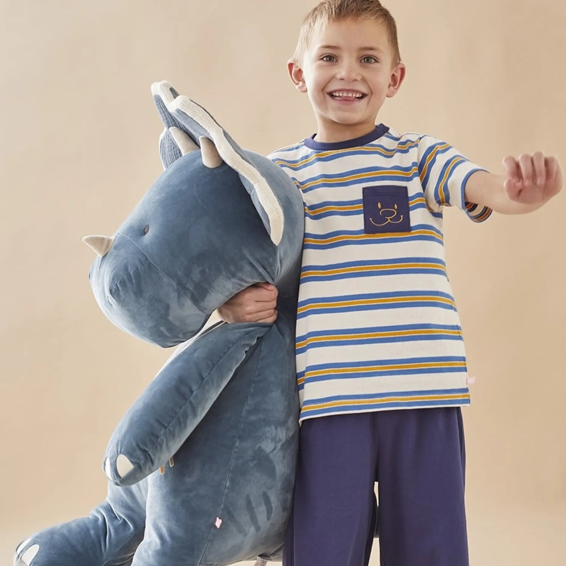 Doudous*Noukies Tiga, Stegi & Ops Peluche large en Veloudoux Ops de Bleu