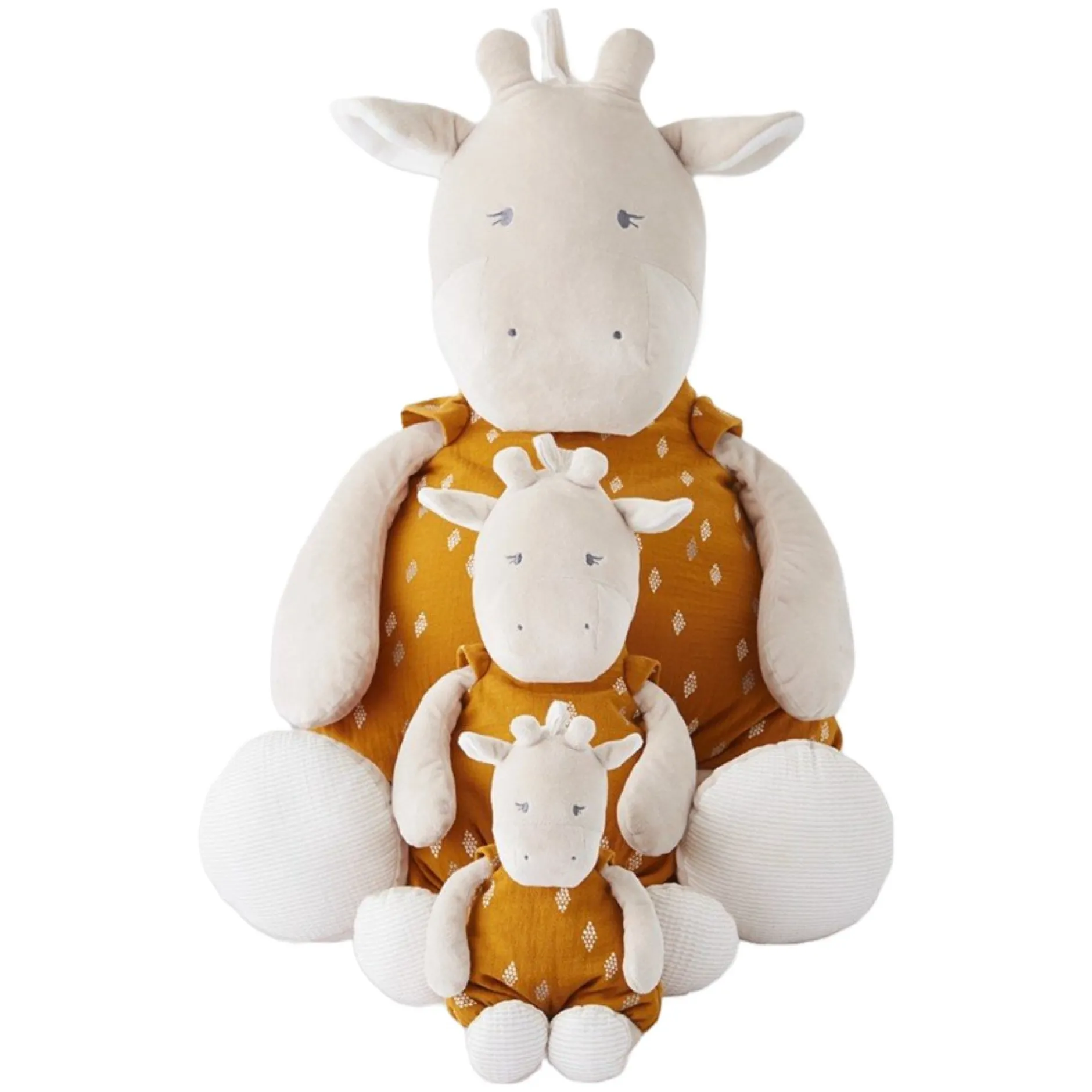 Doudous*Noukies Tiga, Stegi & Ops Peluche medium Tiga en Veloudoux et Mousseline de coton BIO de Beige/ocre