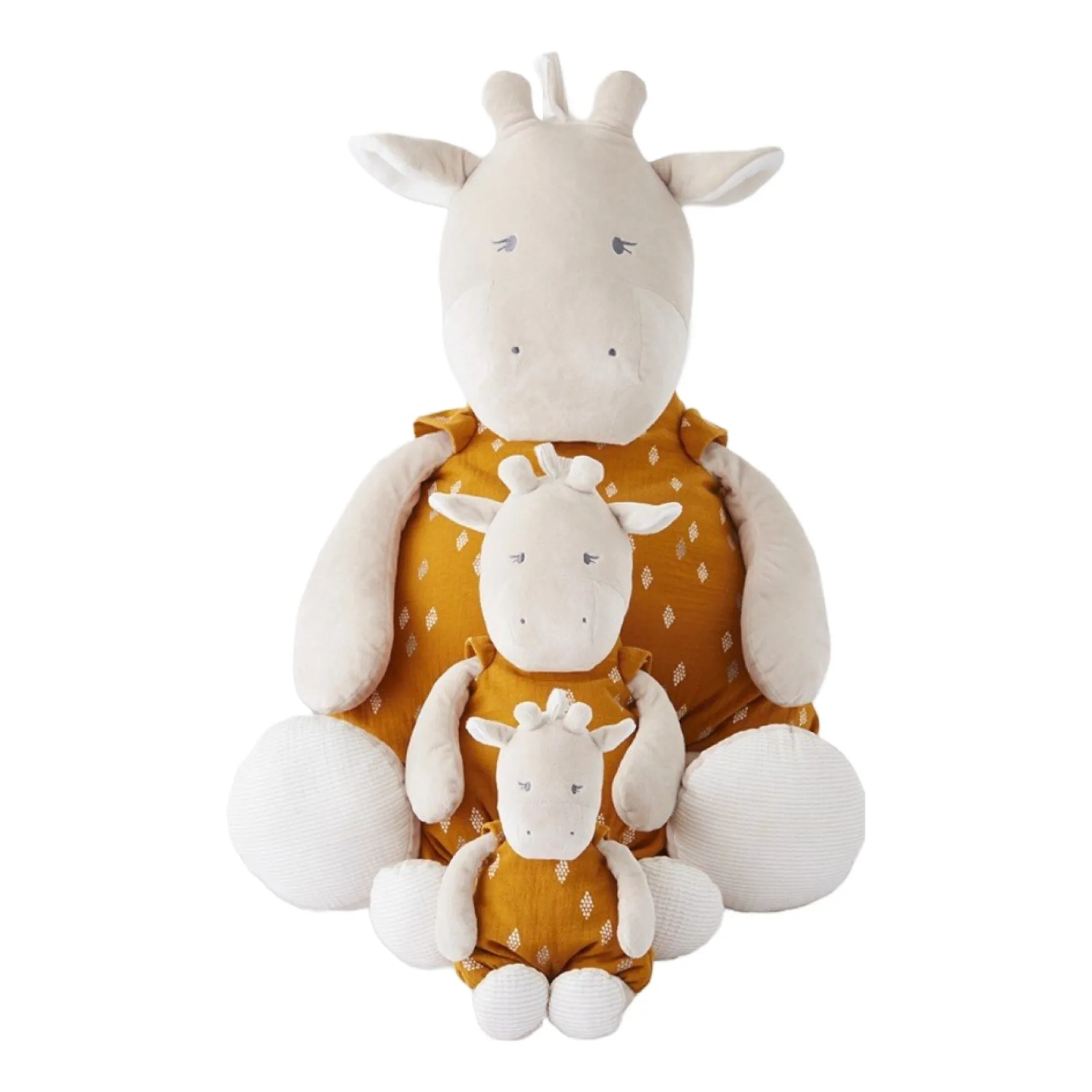 Doudous*Noukies Tiga, Stegi & Ops Peluche small Tiga en Veloudoux et mousseline de coton BIO de Beige/ocre