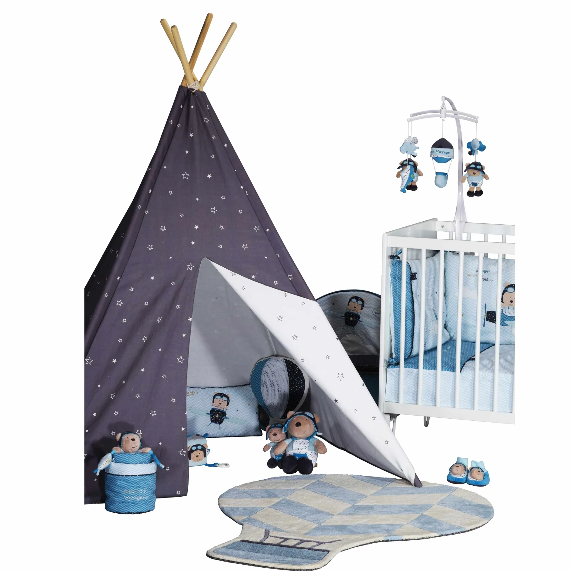 Tapis D'Éveil*Sauthon Baby's Sweet Home Tipi 160 x 110 x 110 cm Lazare de Gris