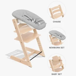 Chaises Hautes Évolutives*Stokke® Tripp Trapp® Pack Chaise haute + Baby Set + Newborn Set de Naturel / Gris