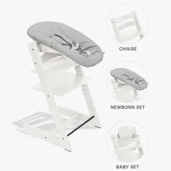 Chaises Hautes Évolutives*Stokke® Tripp Trapp® Pack Chaise haute + Baby Set + Newborn Set de Blanc / Gris