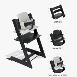 Chaises Hautes Évolutives*Stokke® Tripp Trapp® Pack Chaise haute + Baby Set + Coussin de Noir / Nordic