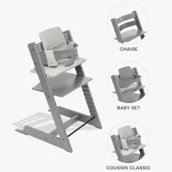 Chaises Hautes Évolutives*Stokke® Tripp Trapp® Pack Chaise haute + Baby Set + Coussin de Gris Tempête / Nordic