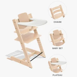 Chaises Hautes Évolutives*Stokke® Tripp Trapp® Pack Chaise haute + Baby Set + Plateau de Naturel / Blanc