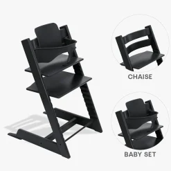 Chaises Hautes Évolutives*Stokke® Tripp Trapp® Pack Chaise haute + Baby Set de Noir