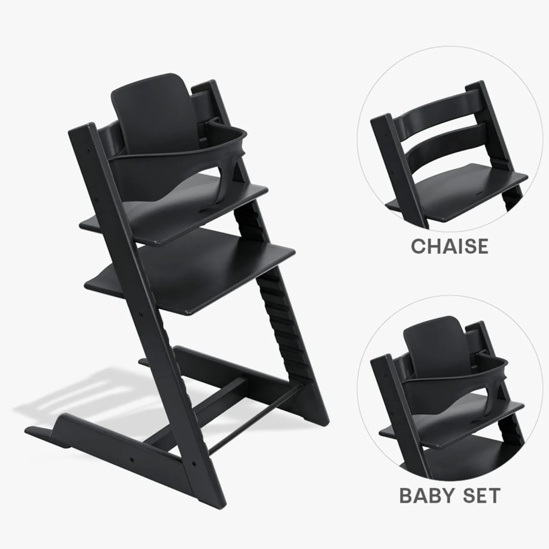 Chaises Hautes Évolutives*Stokke® Tripp Trapp® Pack Chaise haute + Baby Set de Noir