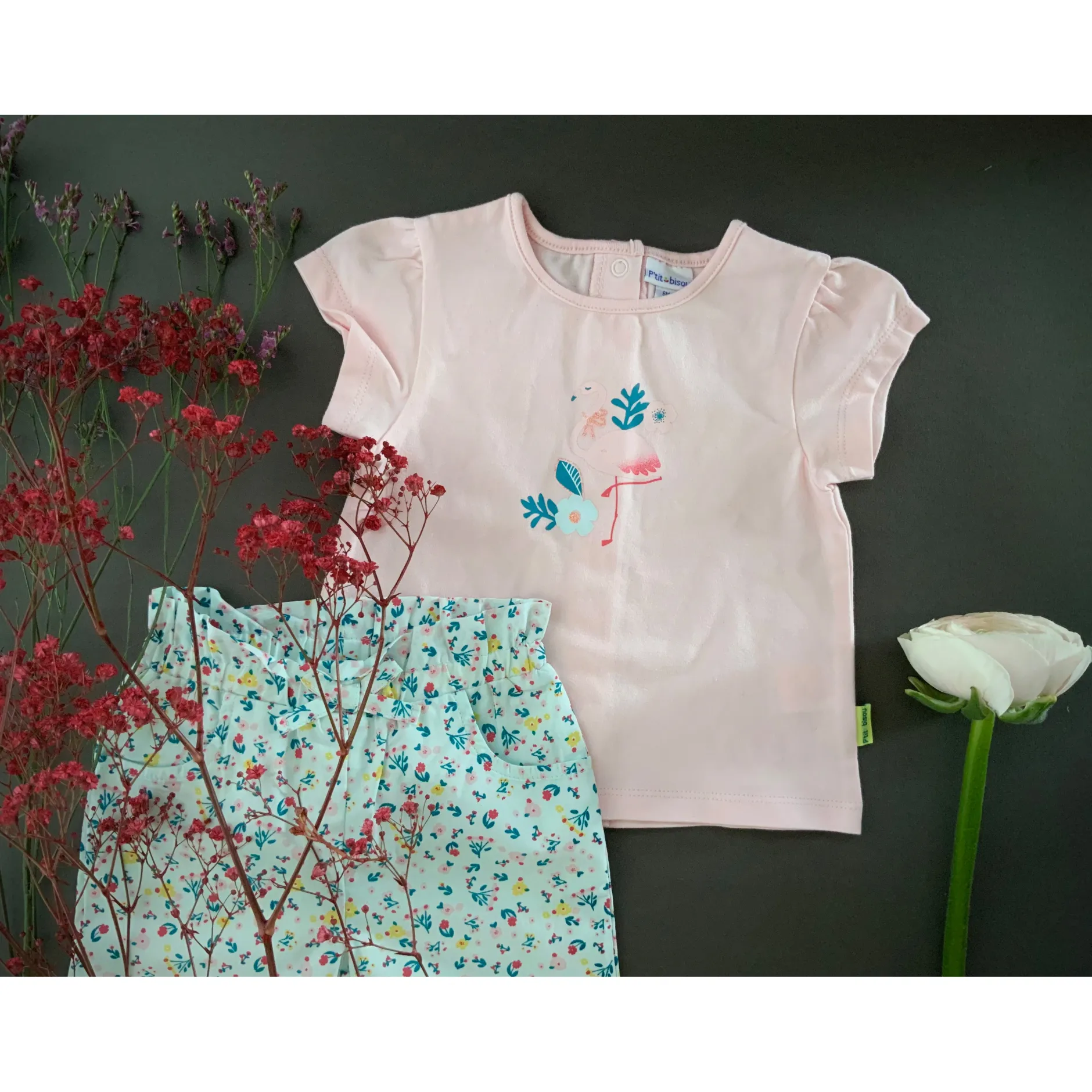 T-Shirts, Blouses, Chemises*P'tit bisou T-shirt manches courtes Jardin Extraordinaire 3 mois de Rose
