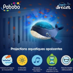 Veilleuses*Pabobo Veilleuse projecteur dynamique Baleine Aquadream de Bleu canard