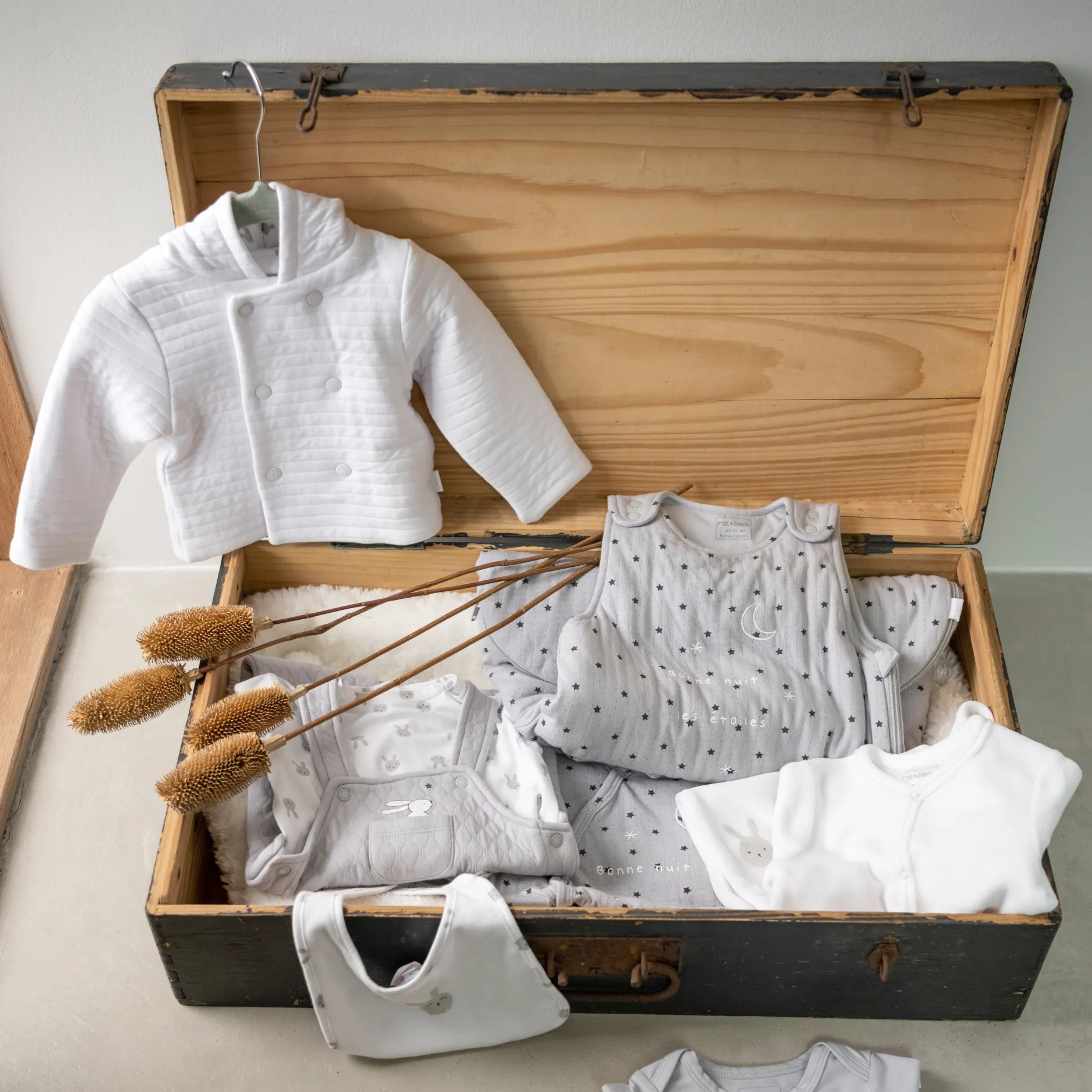 Vêtements Naissance*P'tit bisou Veste à capuche Lapin Câlin 0 mois de Blanc